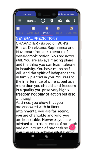 General Predictions Display: Astrological App Screen Insights